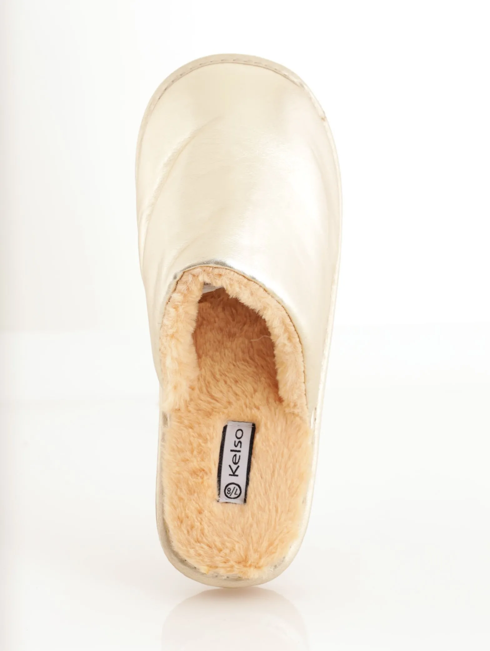 Ladies Metallic Closed Toe Slipper - Champagne Gold