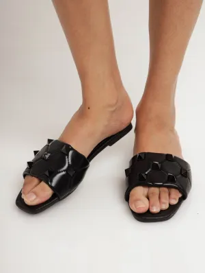 Ladies Mule With Self Colour Pyramid Studs - Black