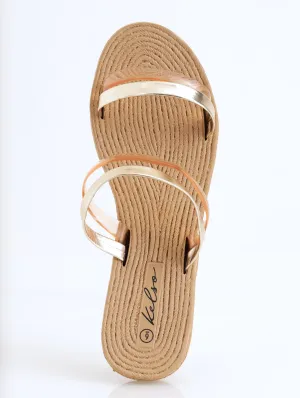 Ladies Multi-Strap Vinyl Moulded Mule Sandal - Rose Gold