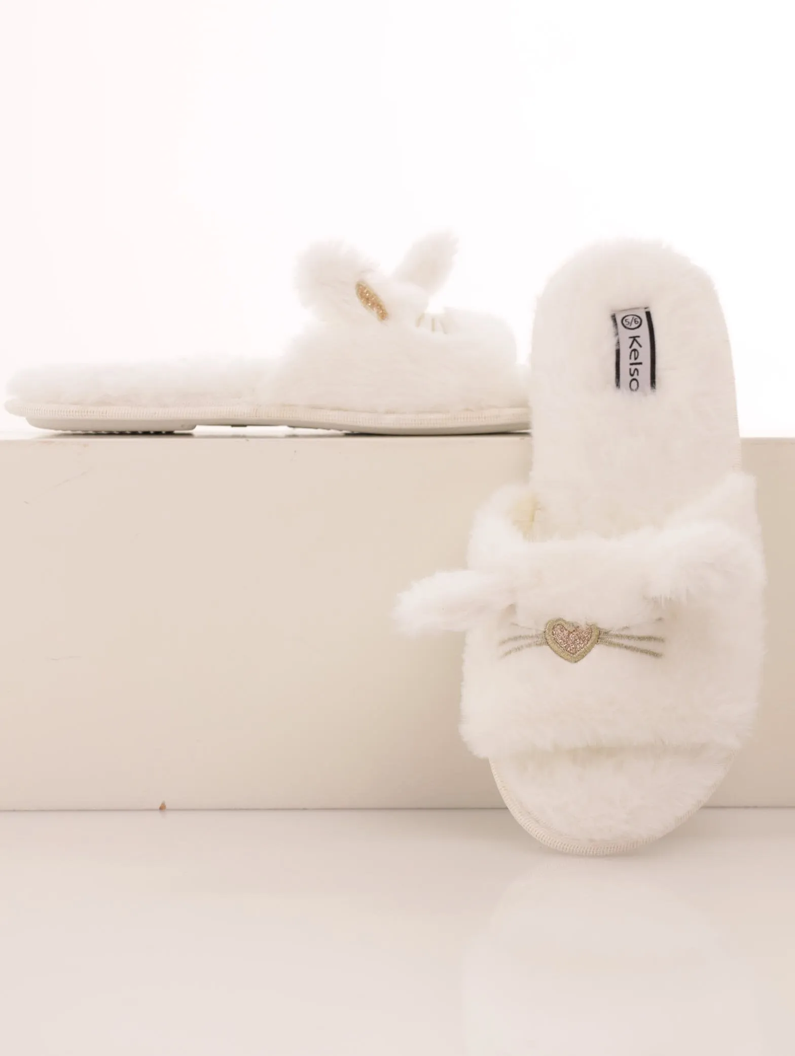 Ladies Open Toe Kitten Slipper - Cream