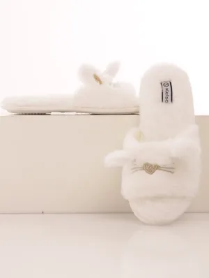 Ladies Open Toe Kitten Slipper - Cream
