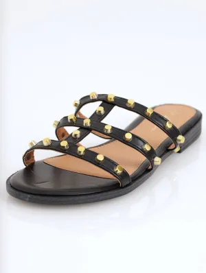 Ladies Push-In Cylinder Stud Mule Sandal - Black