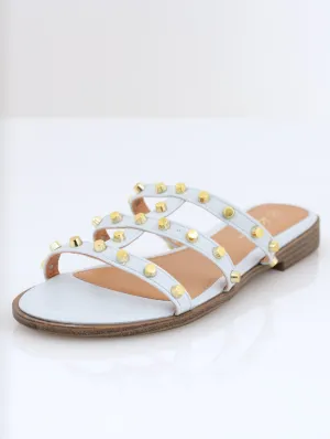 Ladies Push-In Cylinder Stud Mule Sandal - Blue