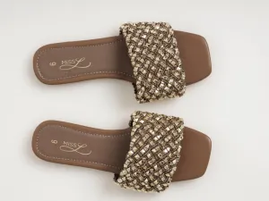 Ladies Studded Interweaved Mule - Bronze