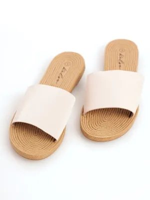Ladies Textured Two-Toned Moulded Mule Sandal - Light Stone