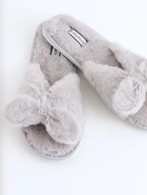 Ladies Thick Knoted Bow Open Toe Slipper - Light Grey