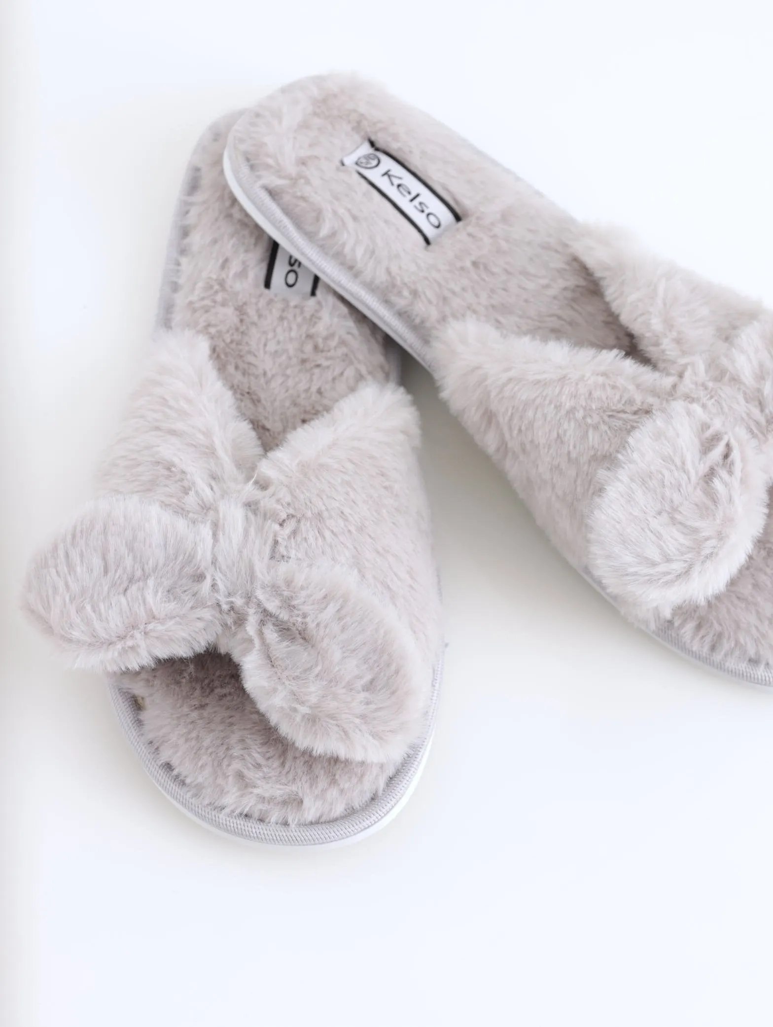 Ladies Thick Knoted Bow Open Toe Slipper - Light Grey