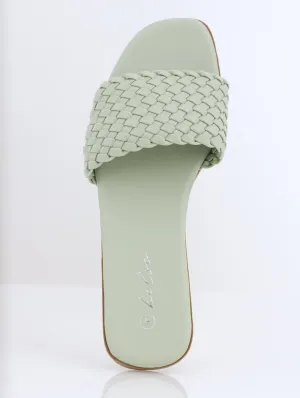 Ladies Weaved Flat Mule Sandal - Sage