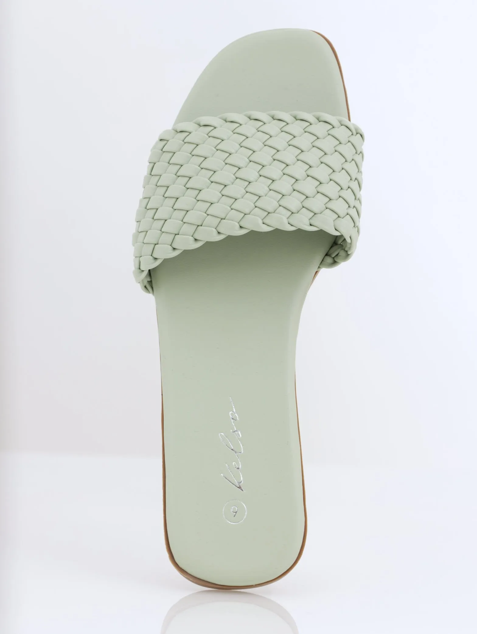 Ladies Weaved Flat Mule Sandal - Sage