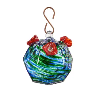 Large Glass Hummingbird Feeder, Blue and Green Sparkle Swirl,2hf303