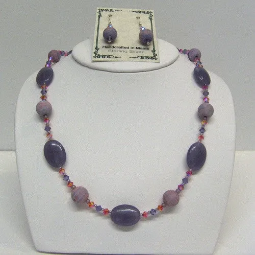 Lepidolite Vintage Lucite Swarovski Necklace and Earrings Set