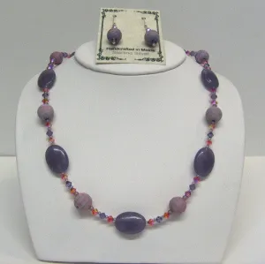 Lepidolite Vintage Lucite Swarovski Necklace and Earrings Set