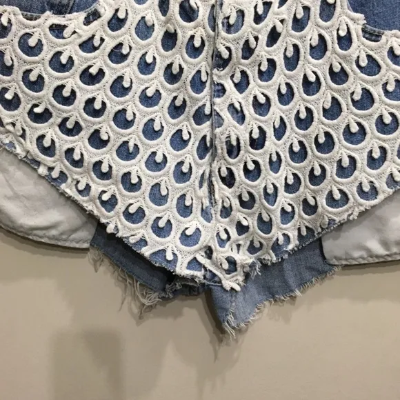Levis Urban Outfitters Reworked Cutoffs Lace Overlay Sz 33 High Rise