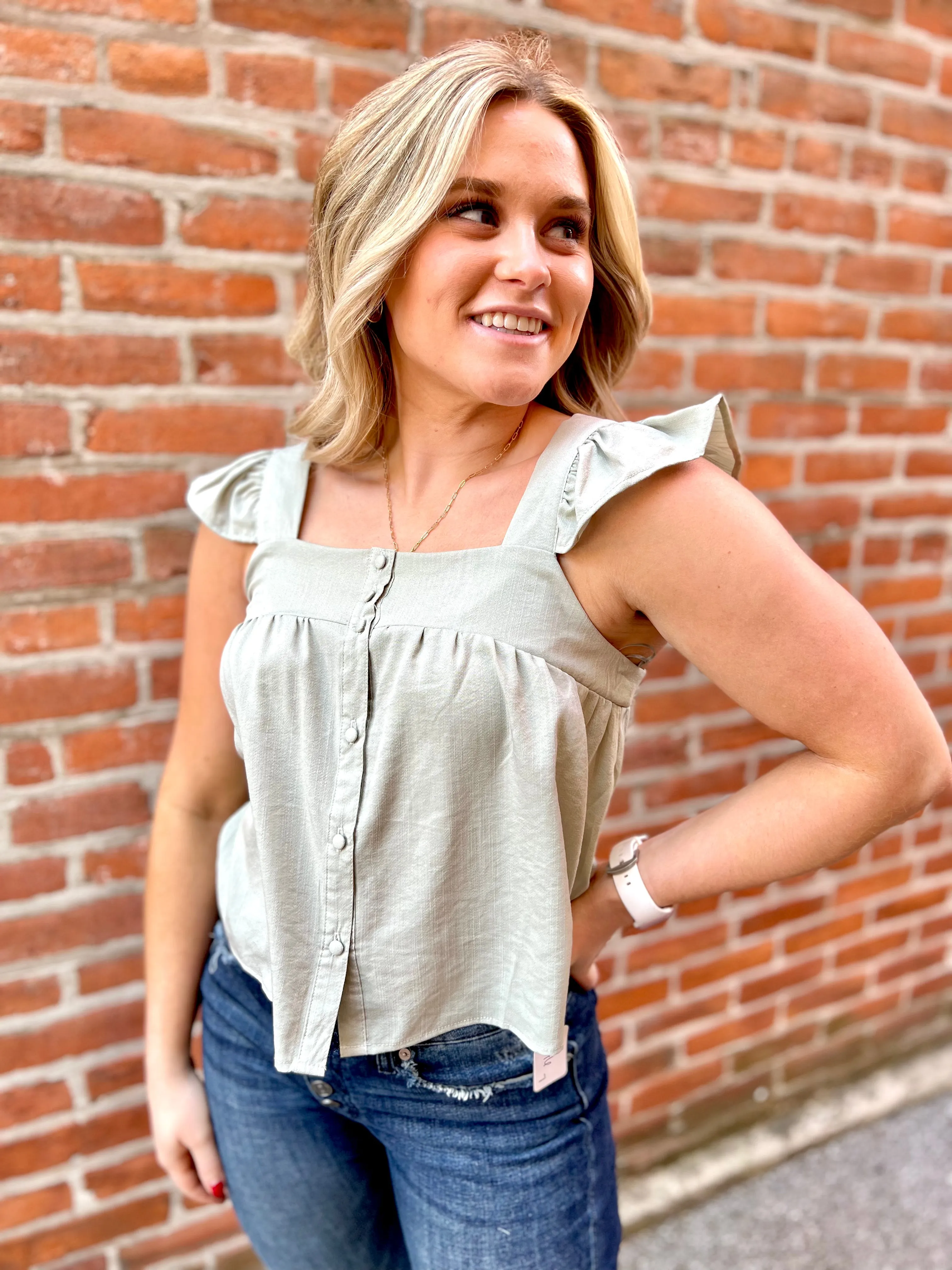 Light Green Flutter Sleeve Tank