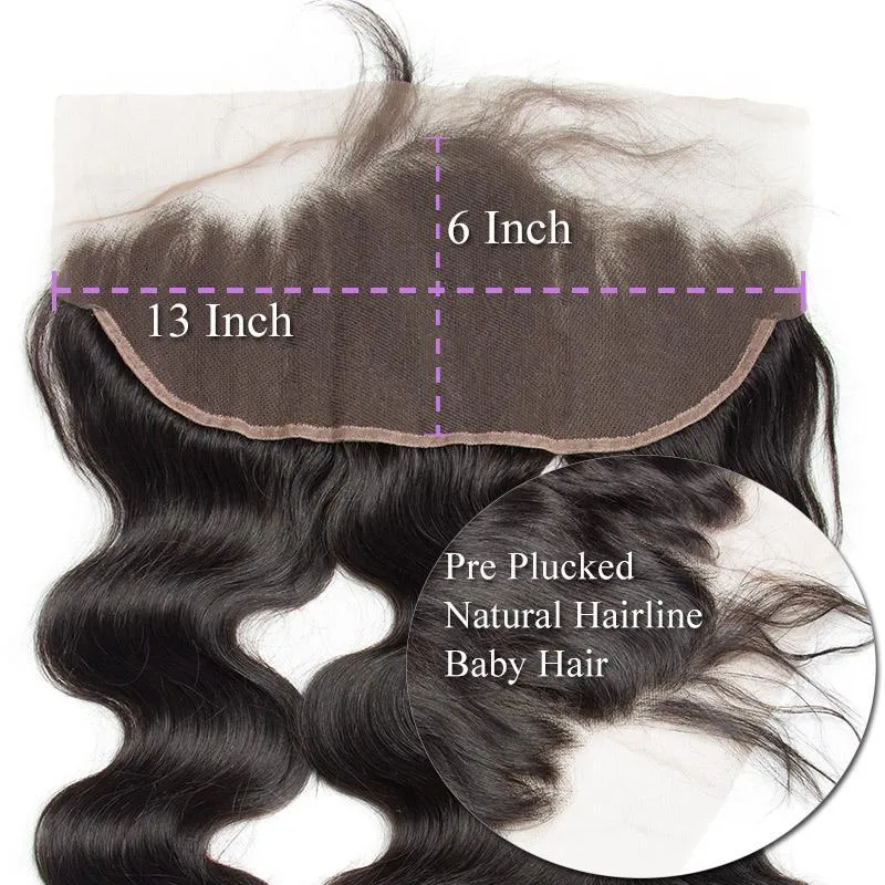 Modern Show Pre Plucked HD Transparent 13x6 Lace Frontal Closure With Baby Hair Black Peruvian Remy Human Hair Body Wave Frontal