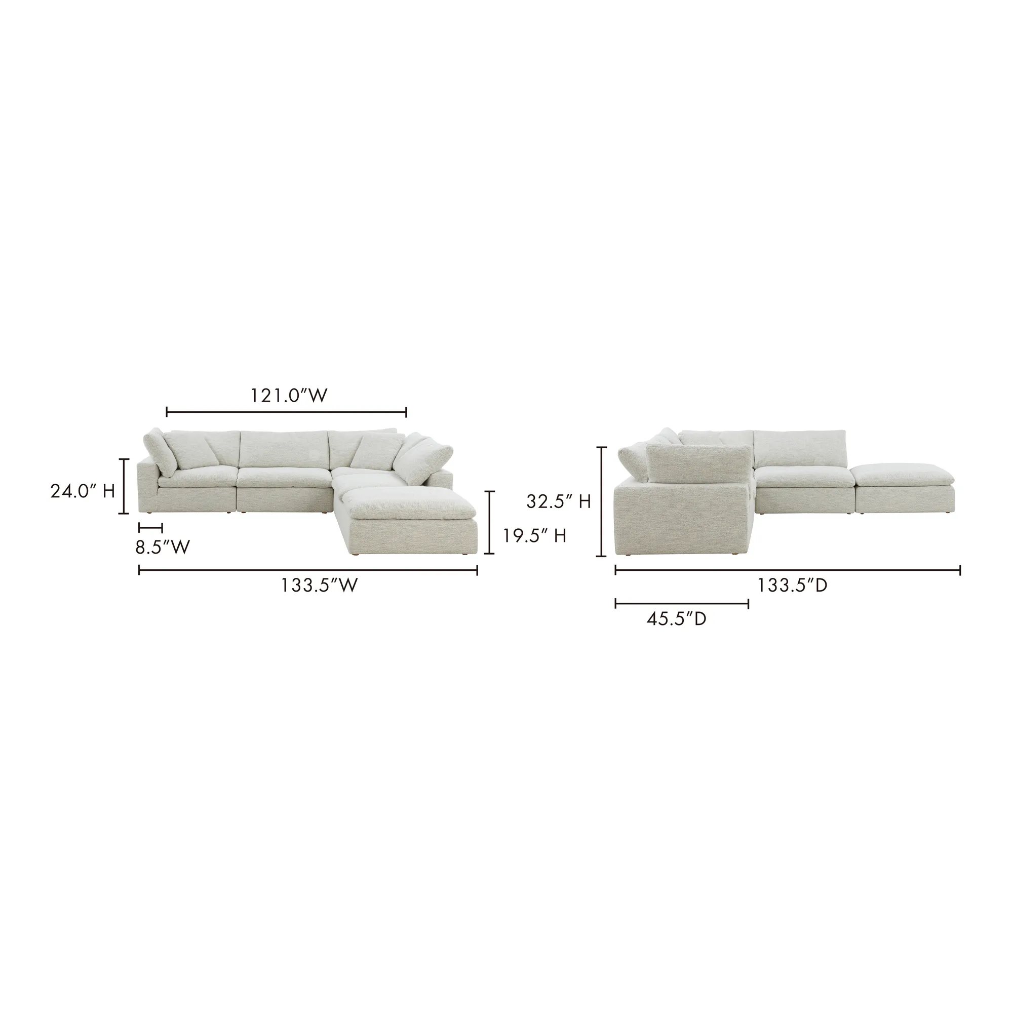 Moe's Home Collection Clay Dream Modular Sectional ~ Coastside Sand Performance Fabric