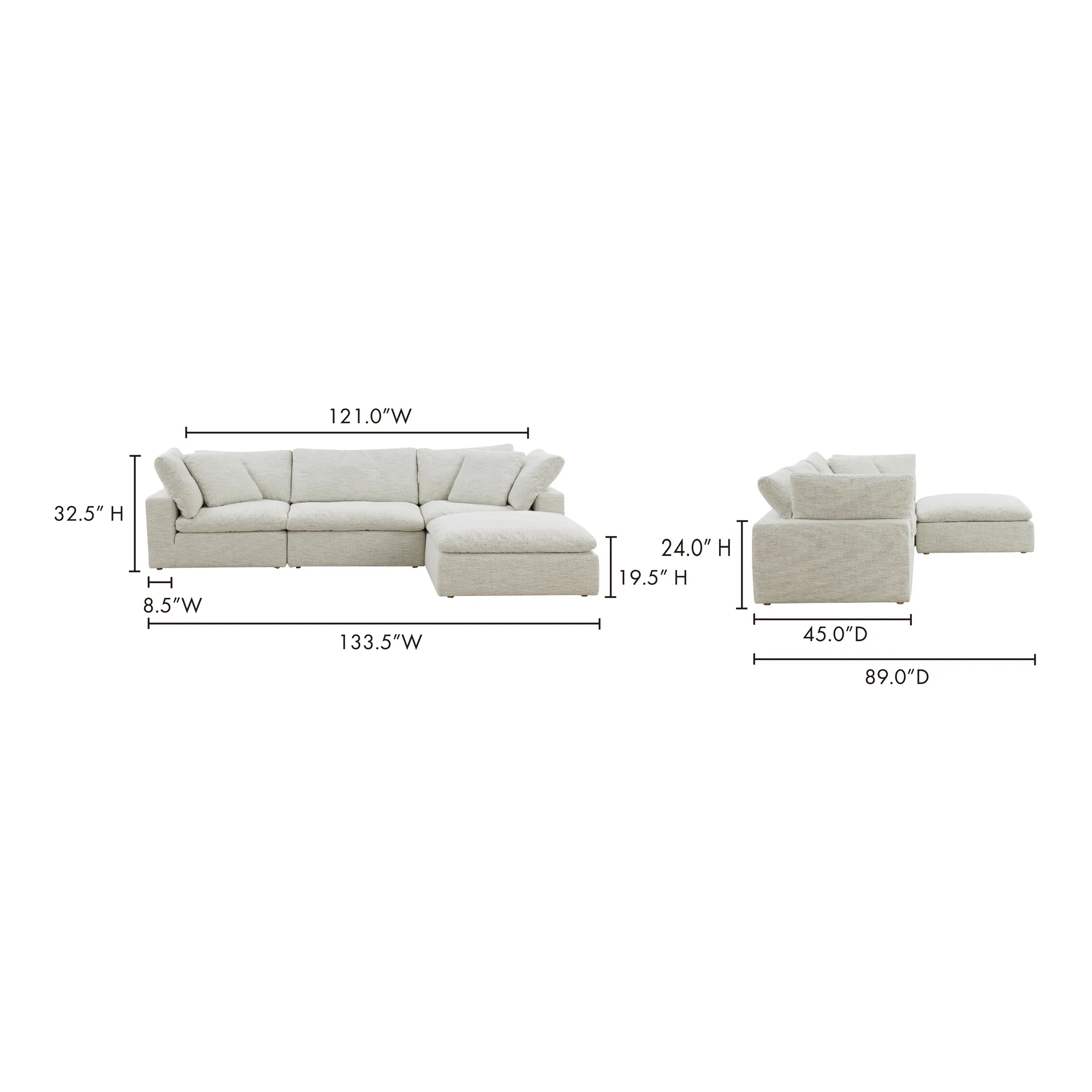 Moe's Home Collection Clay Lounge Modular Sectional ~ Coastside Sand Performance Fabric