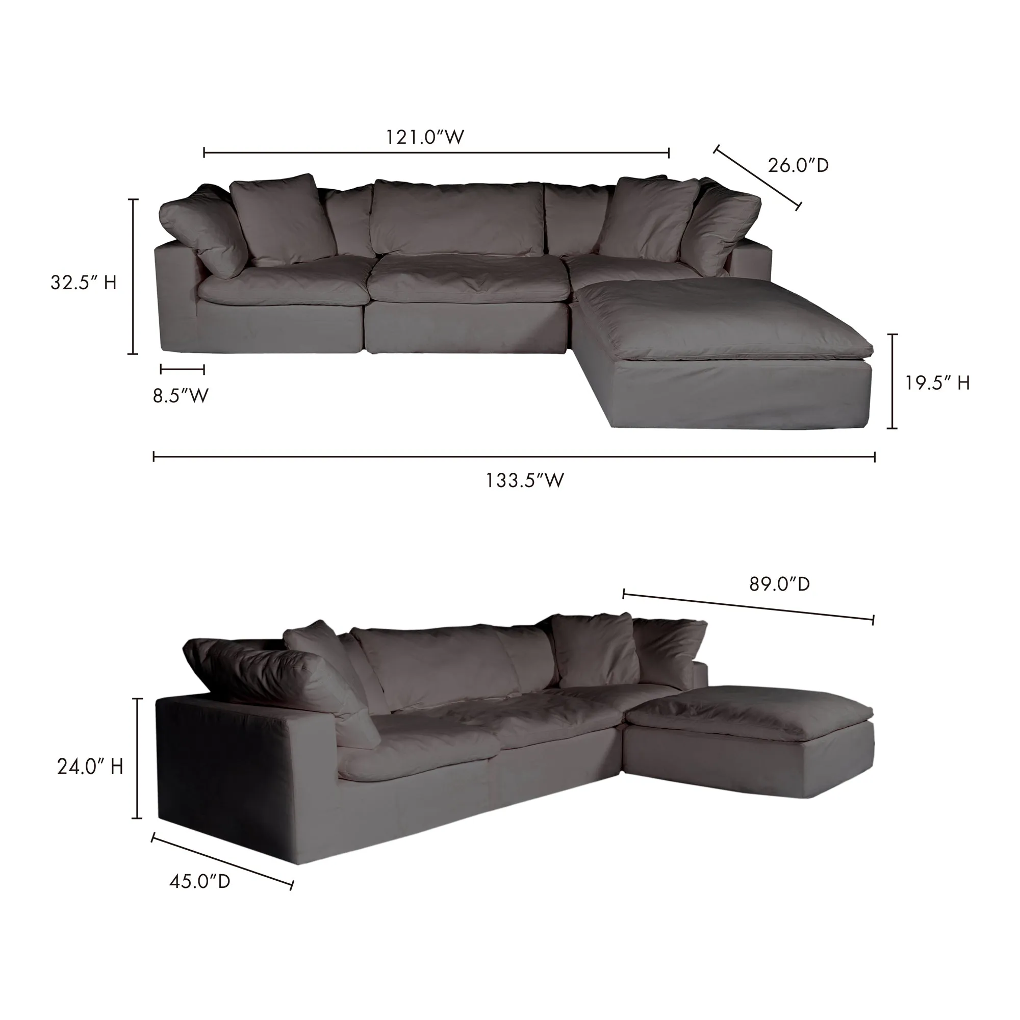 Moe's Home Collection Clay Lounge Modular Sectional ~ Light Grey LiveSmart Performance Fabric