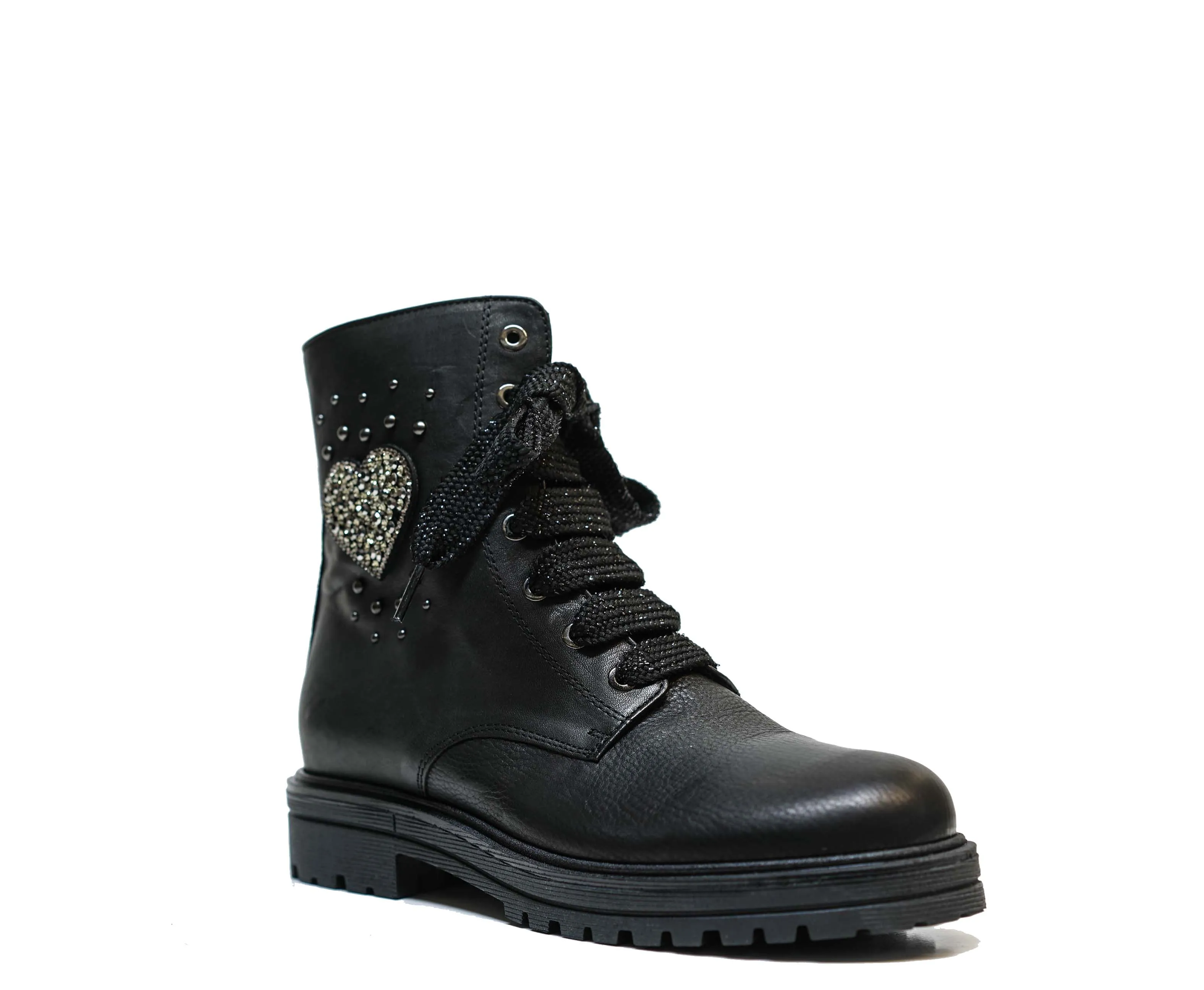 Morelli Women's Black Heart Jewel Lace Up Boot 50521   40% OFF