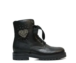 Morelli Women's Black Heart Jewel Lace Up Boot 50521   40% OFF