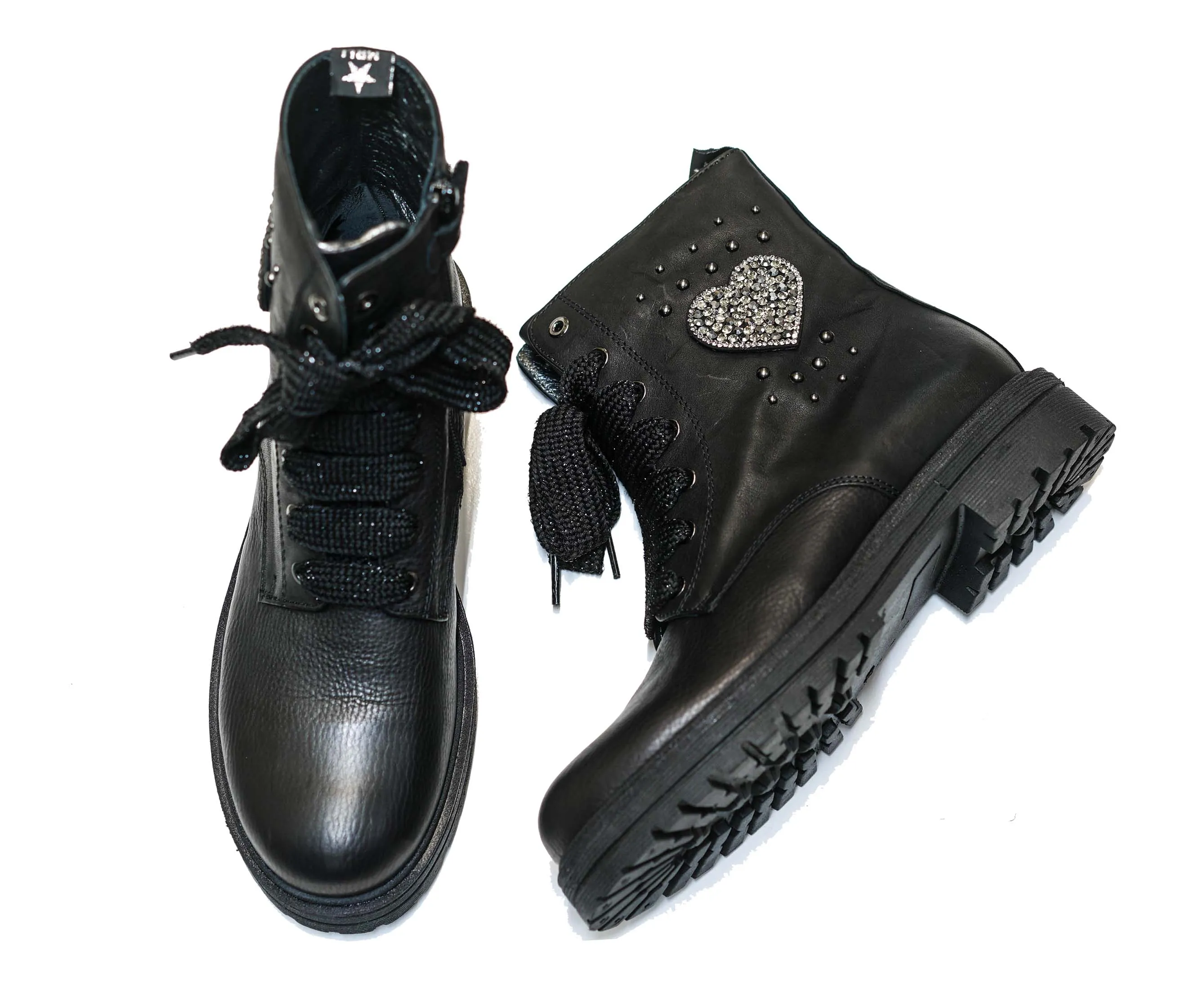 Morelli Women's Black Heart Jewel Lace Up Boot 50521   40% OFF