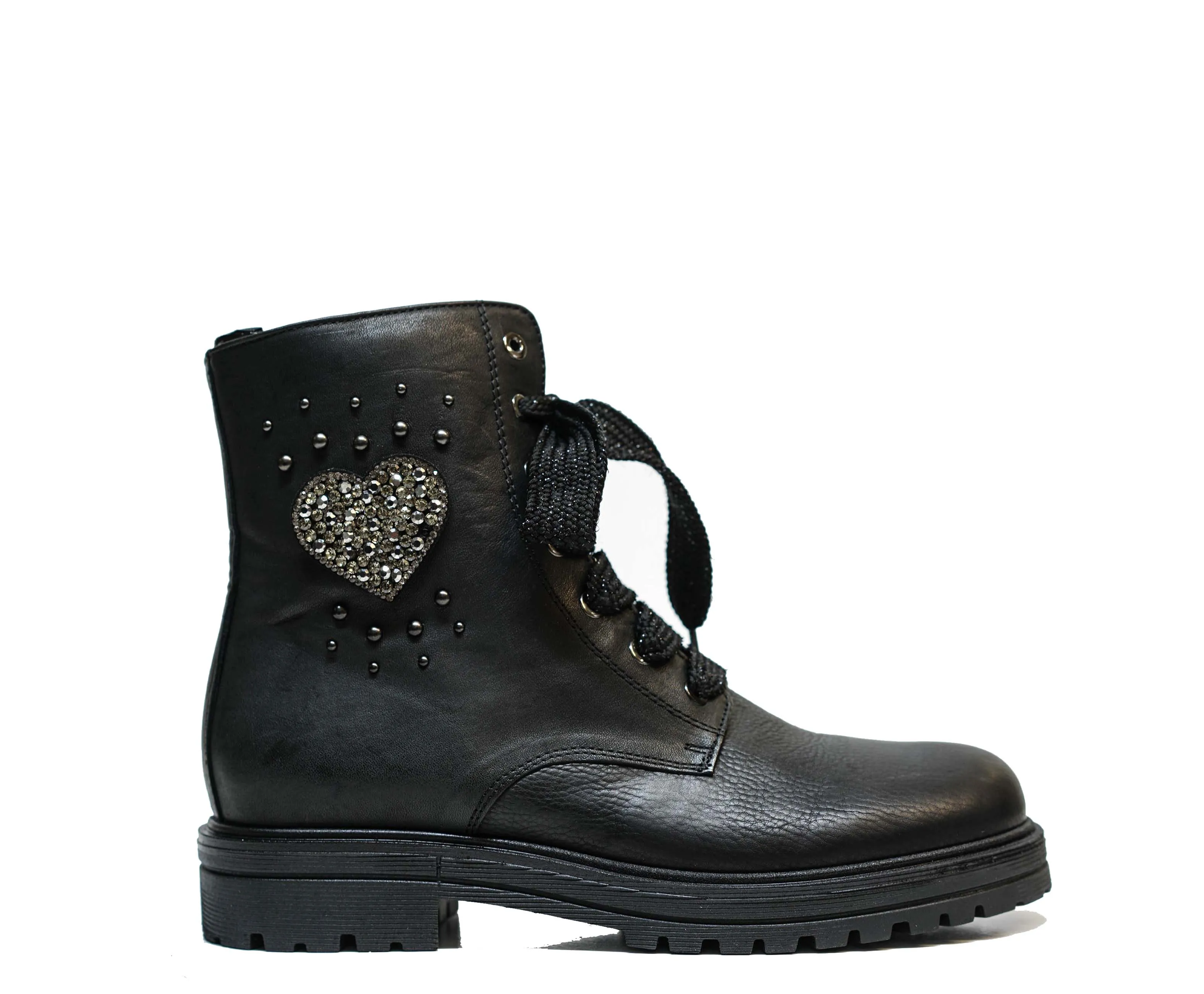 Morelli Women's Black Heart Jewel Lace Up Boot 50521   40% OFF