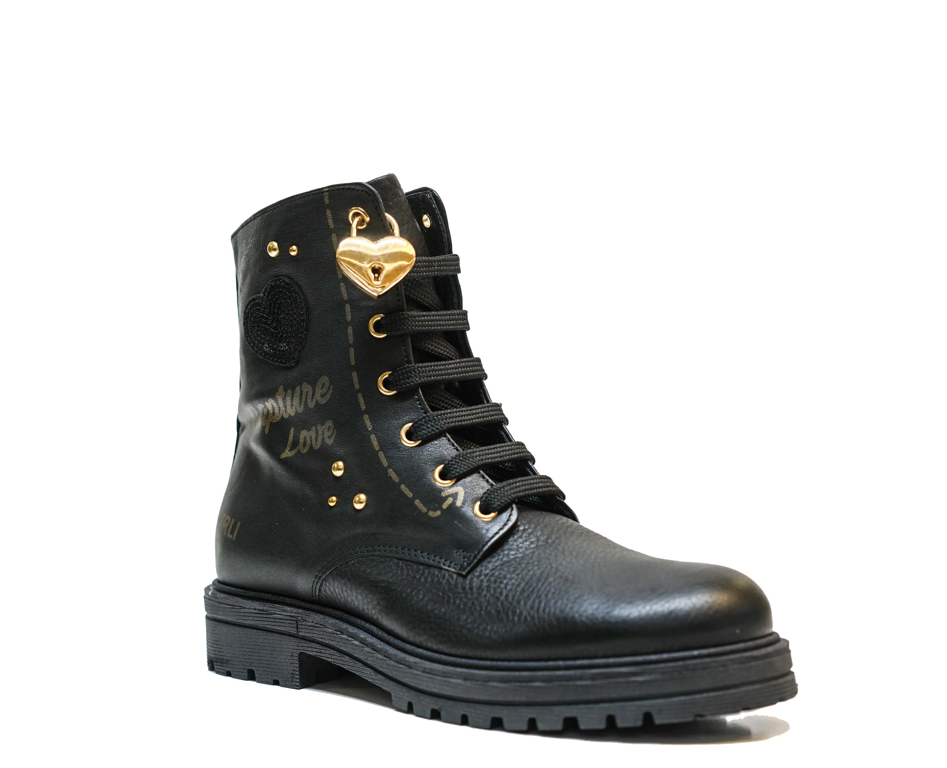 Morelli Women's Black Heart Lace Up Boot 50618