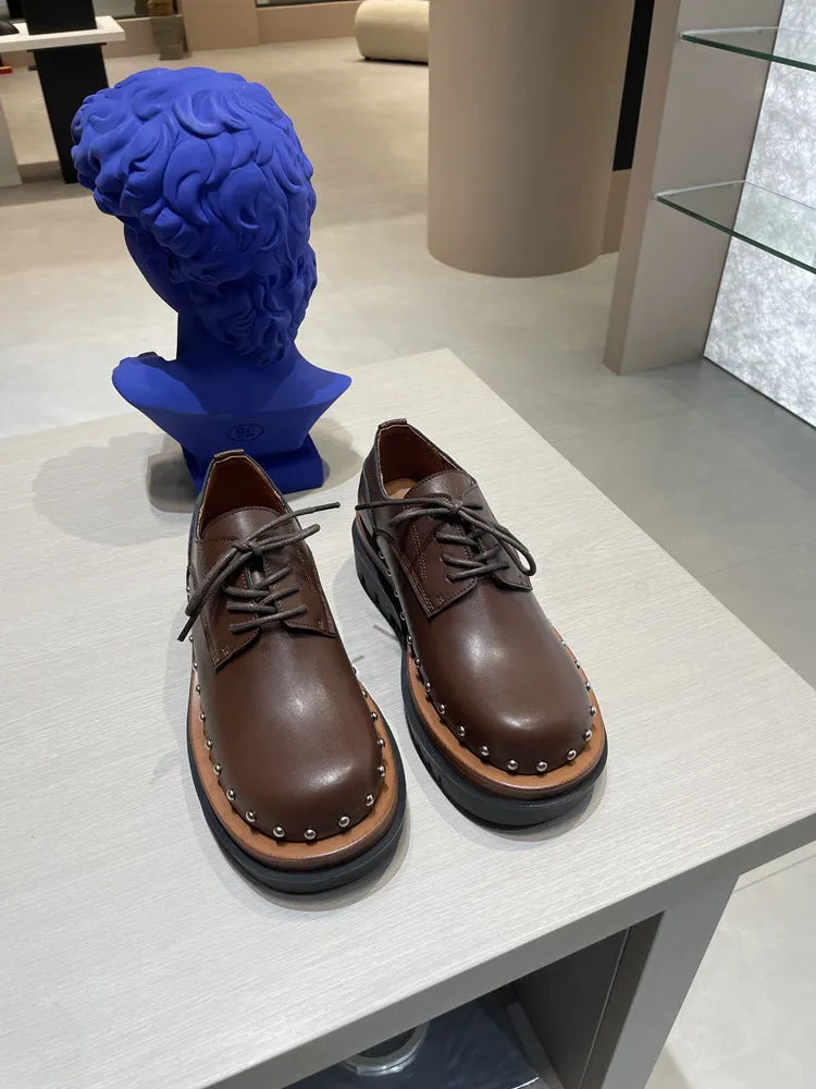NEW & INSTOCK - Korean European Style Leather High Sole Lace Up Shoes