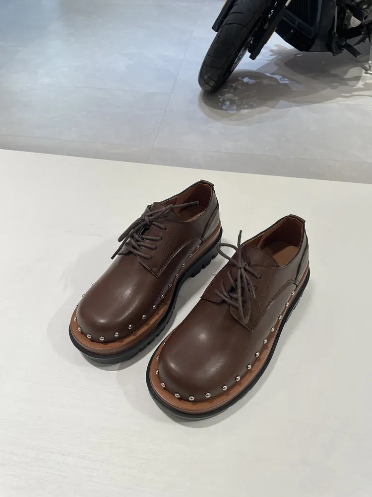 NEW & INSTOCK - Korean European Style Leather High Sole Lace Up Shoes