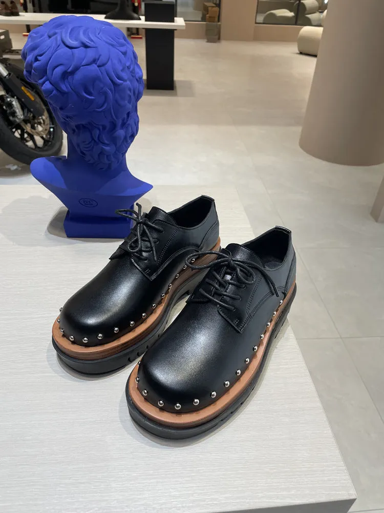 NEW & INSTOCK - Korean European Style Leather High Sole Lace Up Shoes