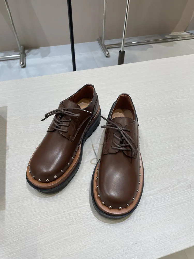 NEW & INSTOCK - Korean European Style Leather High Sole Lace Up Shoes