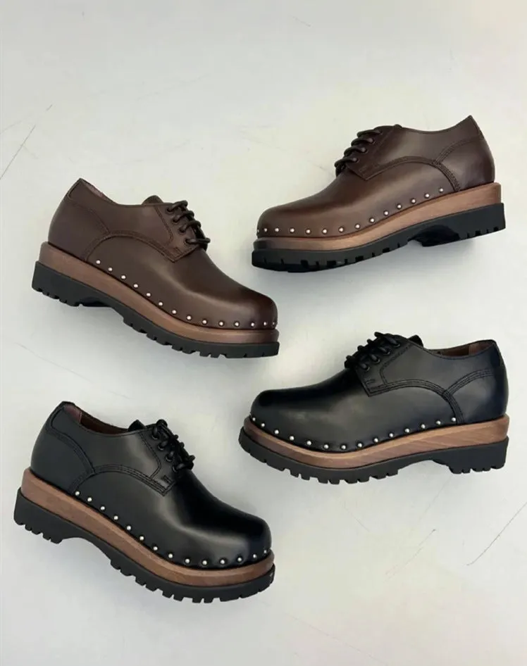 NEW & INSTOCK - Korean European Style Leather High Sole Lace Up Shoes