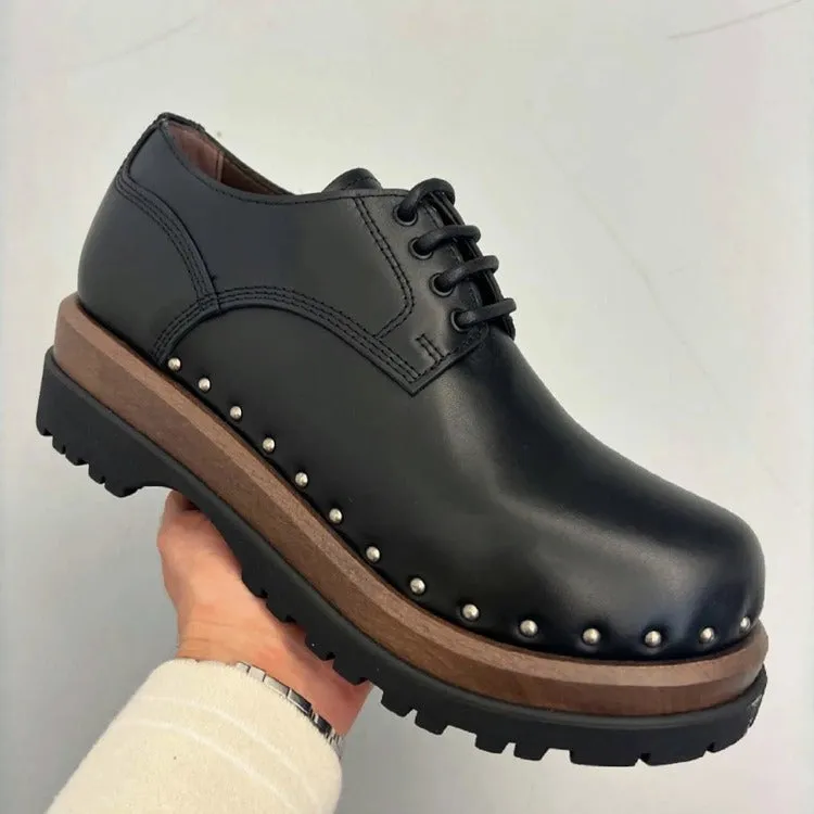 NEW & INSTOCK - Korean European Style Leather High Sole Lace Up Shoes