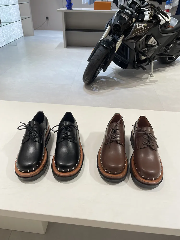 NEW & INSTOCK - Korean European Style Leather High Sole Lace Up Shoes