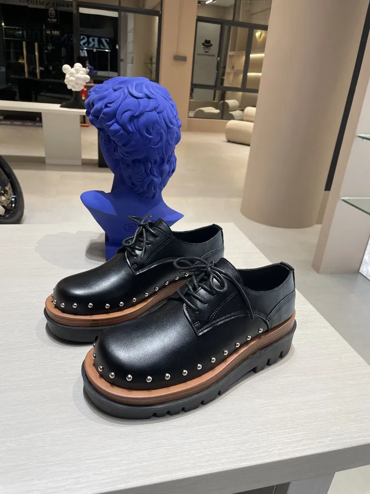NEW & INSTOCK - Korean European Style Leather High Sole Lace Up Shoes