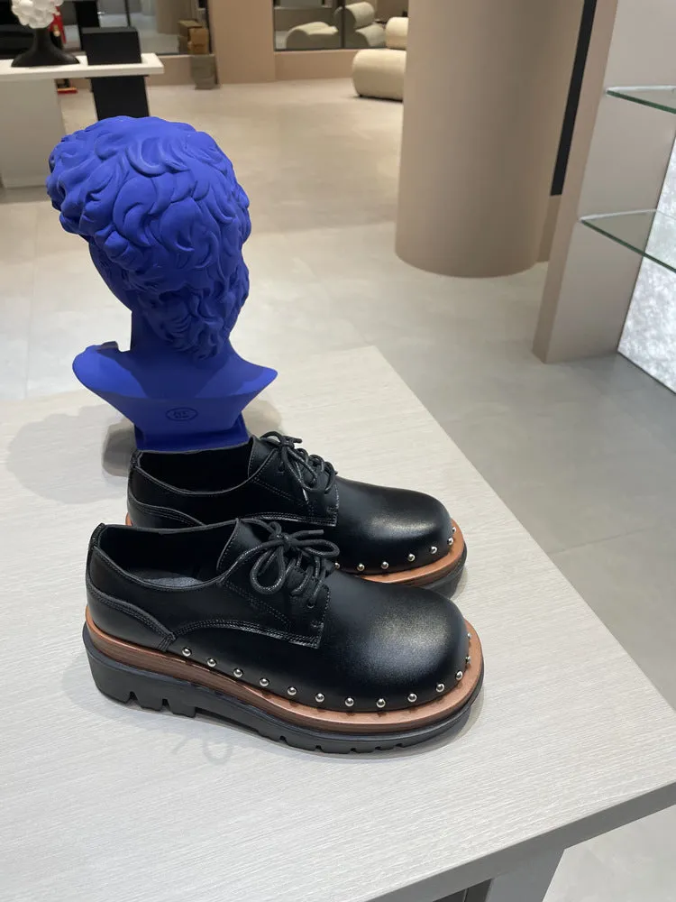 NEW & INSTOCK - Korean European Style Leather High Sole Lace Up Shoes