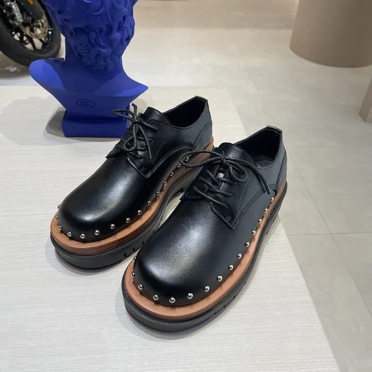 NEW & INSTOCK - Korean European Style Leather High Sole Lace Up Shoes