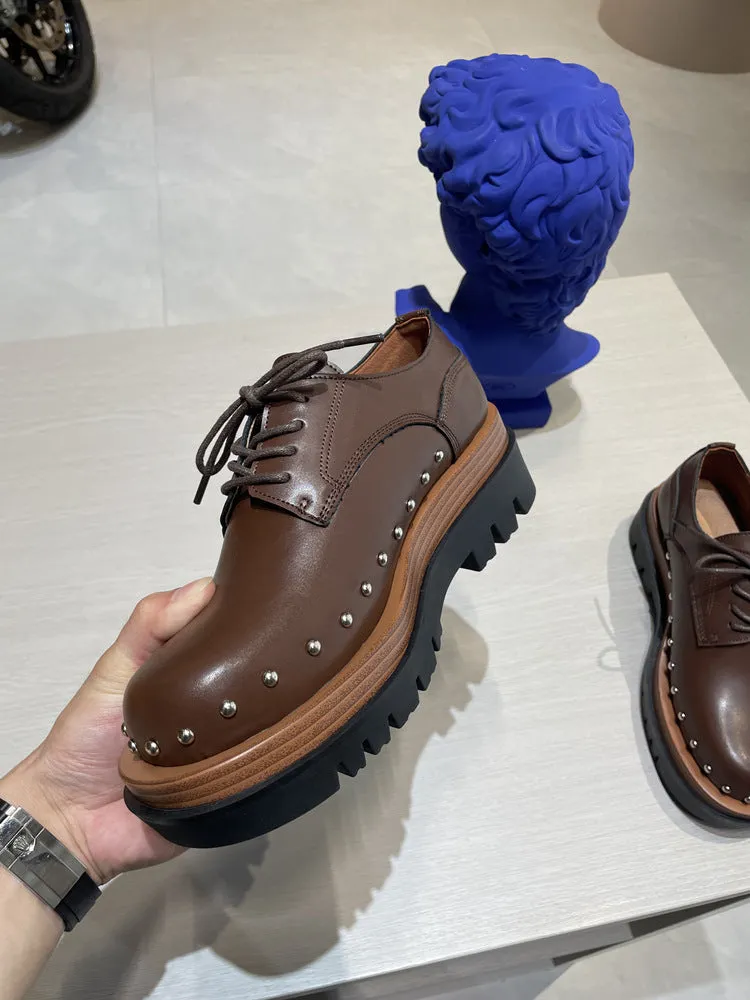 NEW & INSTOCK - Korean European Style Leather High Sole Lace Up Shoes