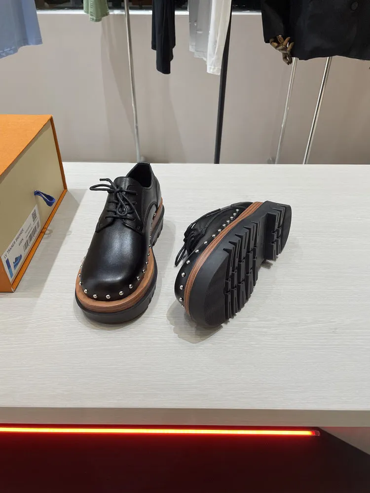 NEW & INSTOCK - Korean European Style Leather High Sole Lace Up Shoes