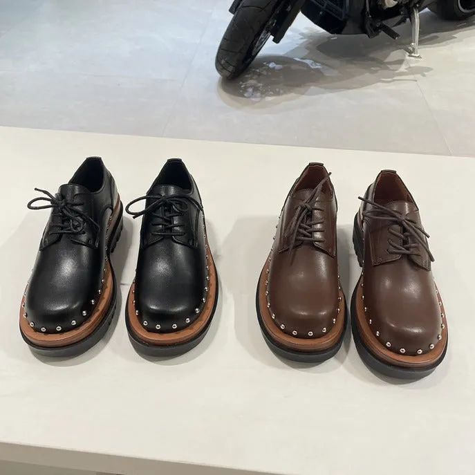 NEW & INSTOCK - Korean European Style Leather High Sole Lace Up Shoes
