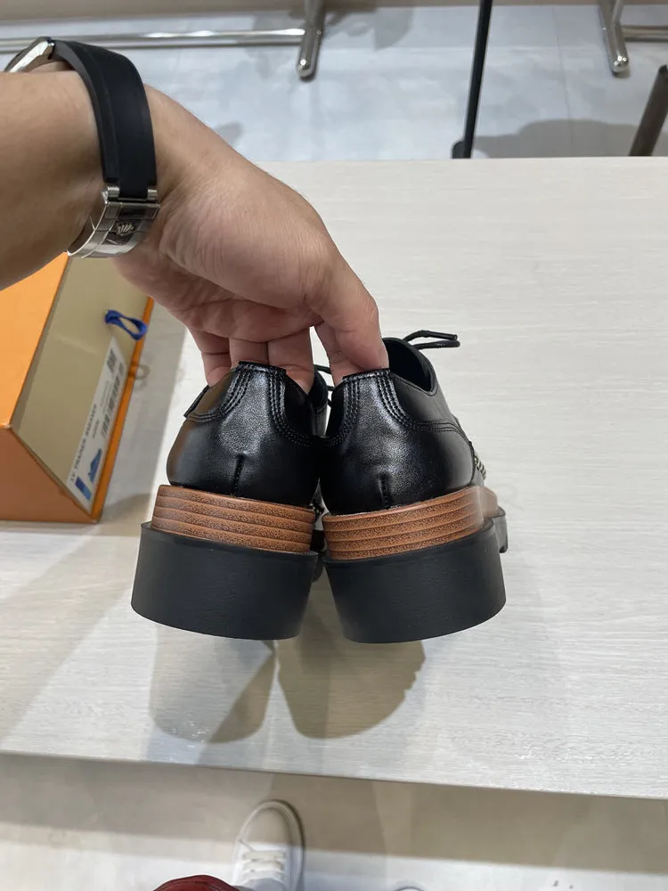 NEW & INSTOCK - Korean European Style Leather High Sole Lace Up Shoes
