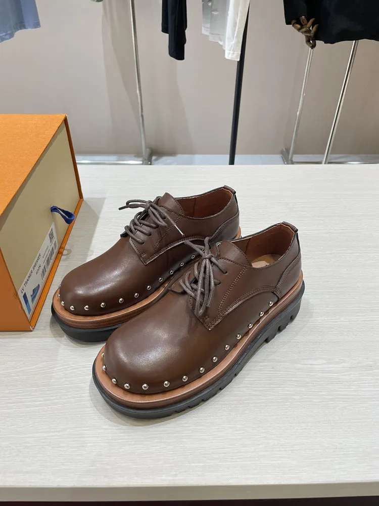 NEW & INSTOCK - Korean European Style Leather High Sole Lace Up Shoes