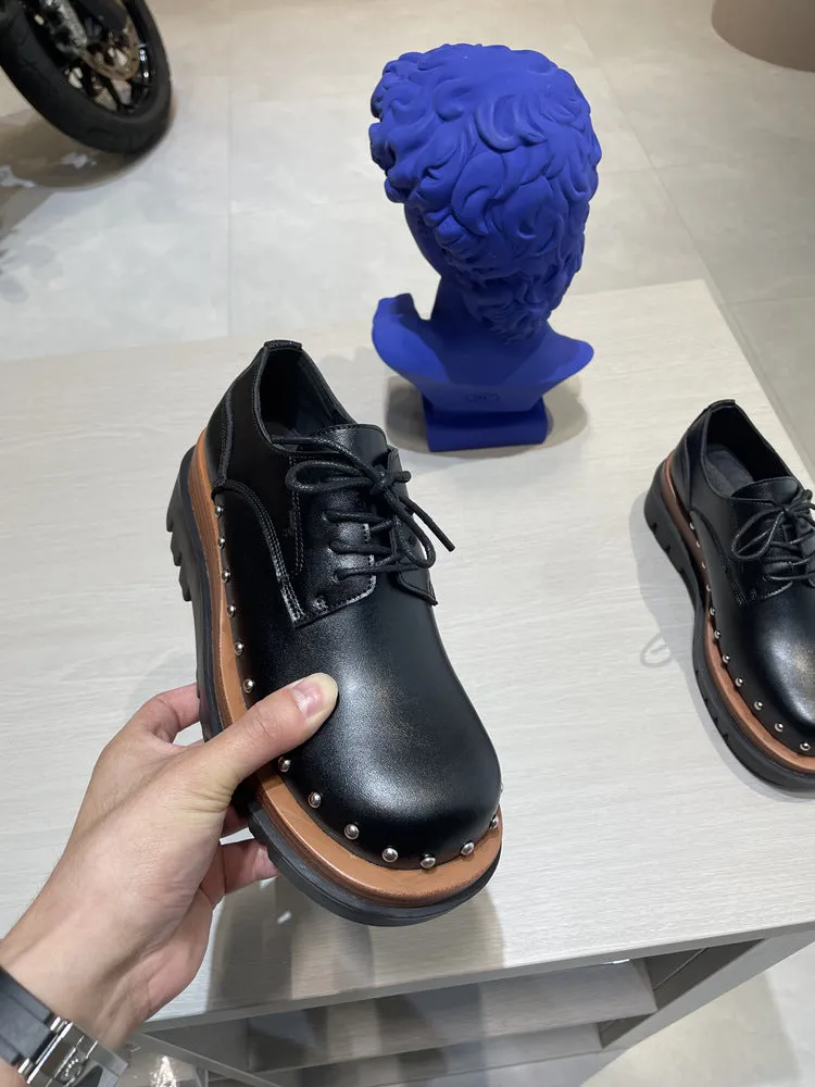 NEW & INSTOCK - Korean European Style Leather High Sole Lace Up Shoes