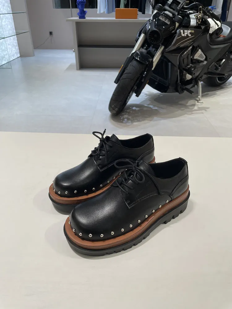 NEW & INSTOCK - Korean European Style Leather High Sole Lace Up Shoes