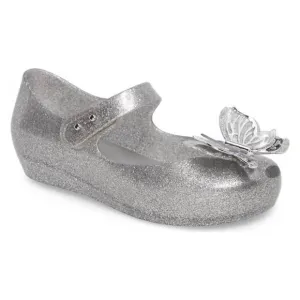 NEW MINI MELISSA kids ultragirl fly sandals in shiny silver glitter