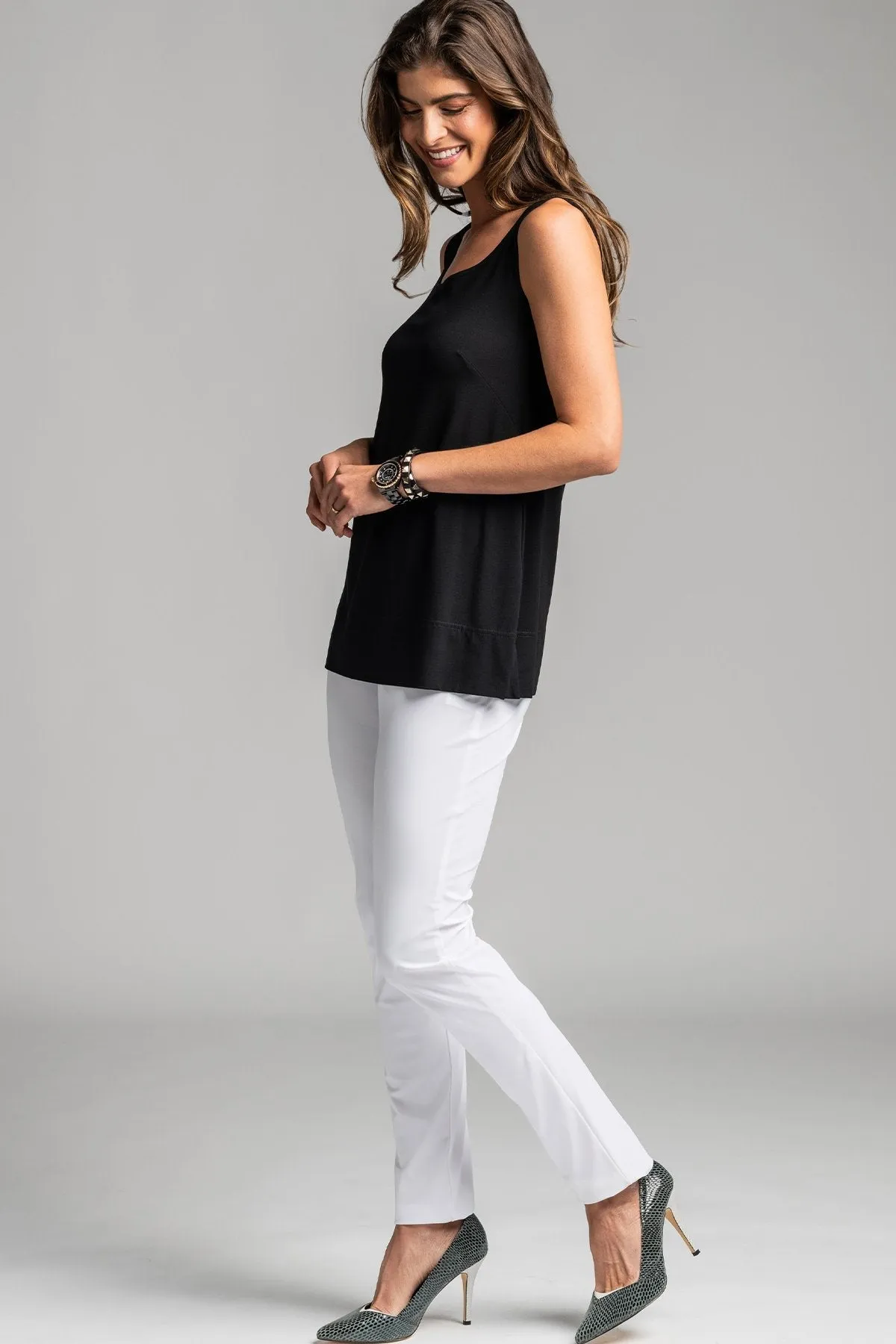 PAULA RYAN ESSENTIALS Waisted Cigarette Pant - Microjersey White