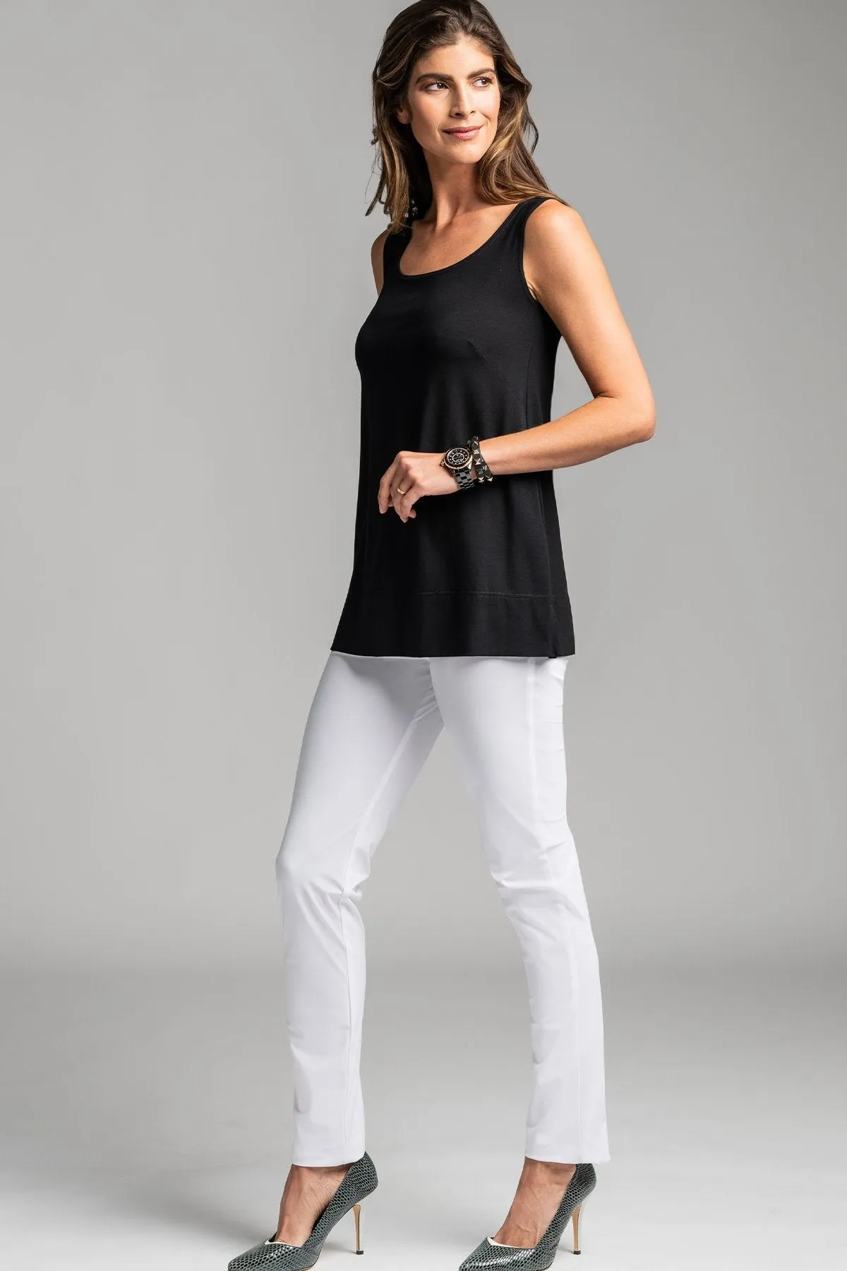 PAULA RYAN ESSENTIALS Waisted Cigarette Pant - Microjersey White
