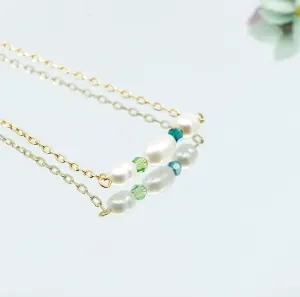 Pearl Cluster Necklace and Earrings Set (Green)