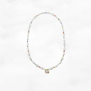 Pearl Necklace with Colorful Zirconia