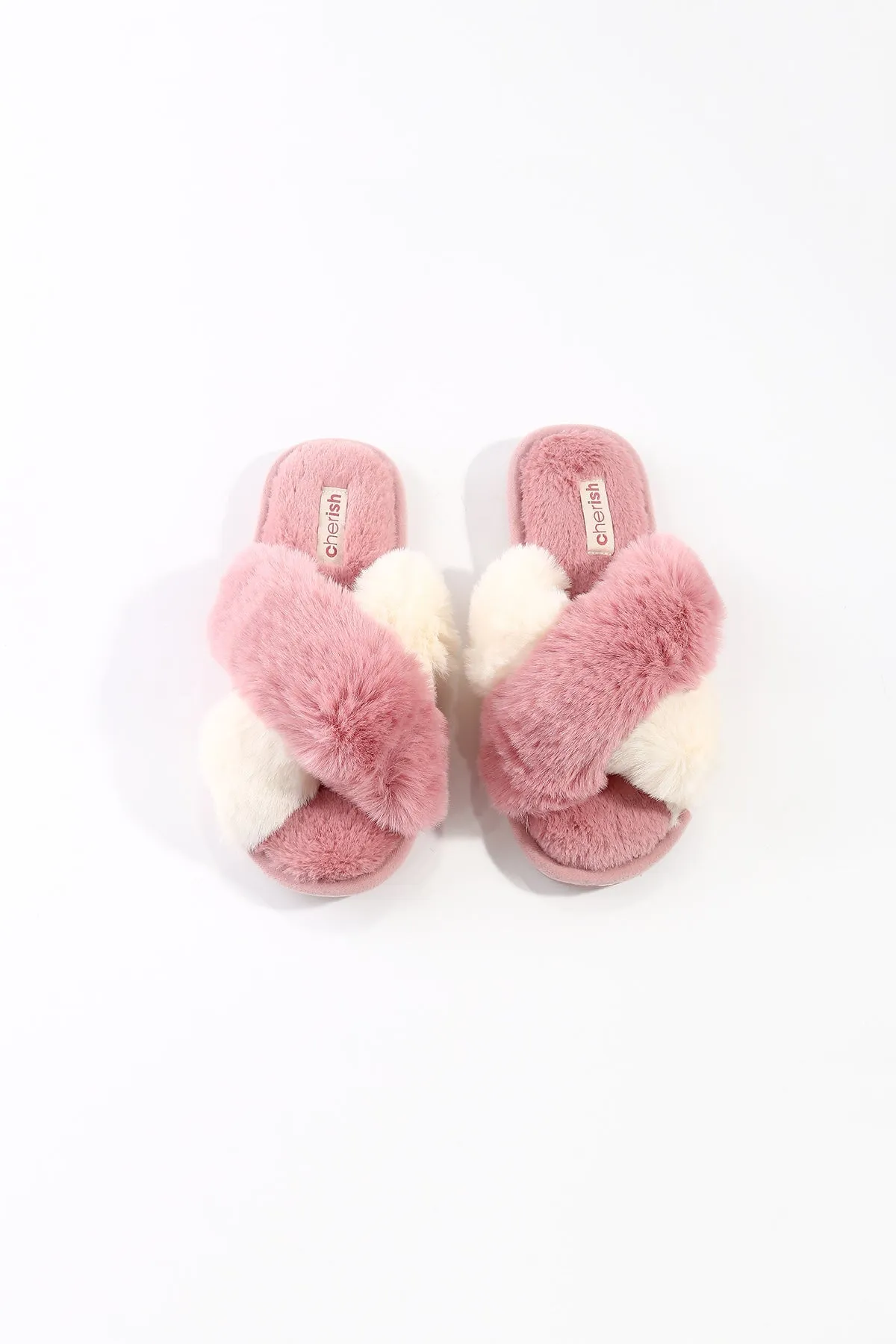 Pink Contrast Faux Fur Mule Slipper
